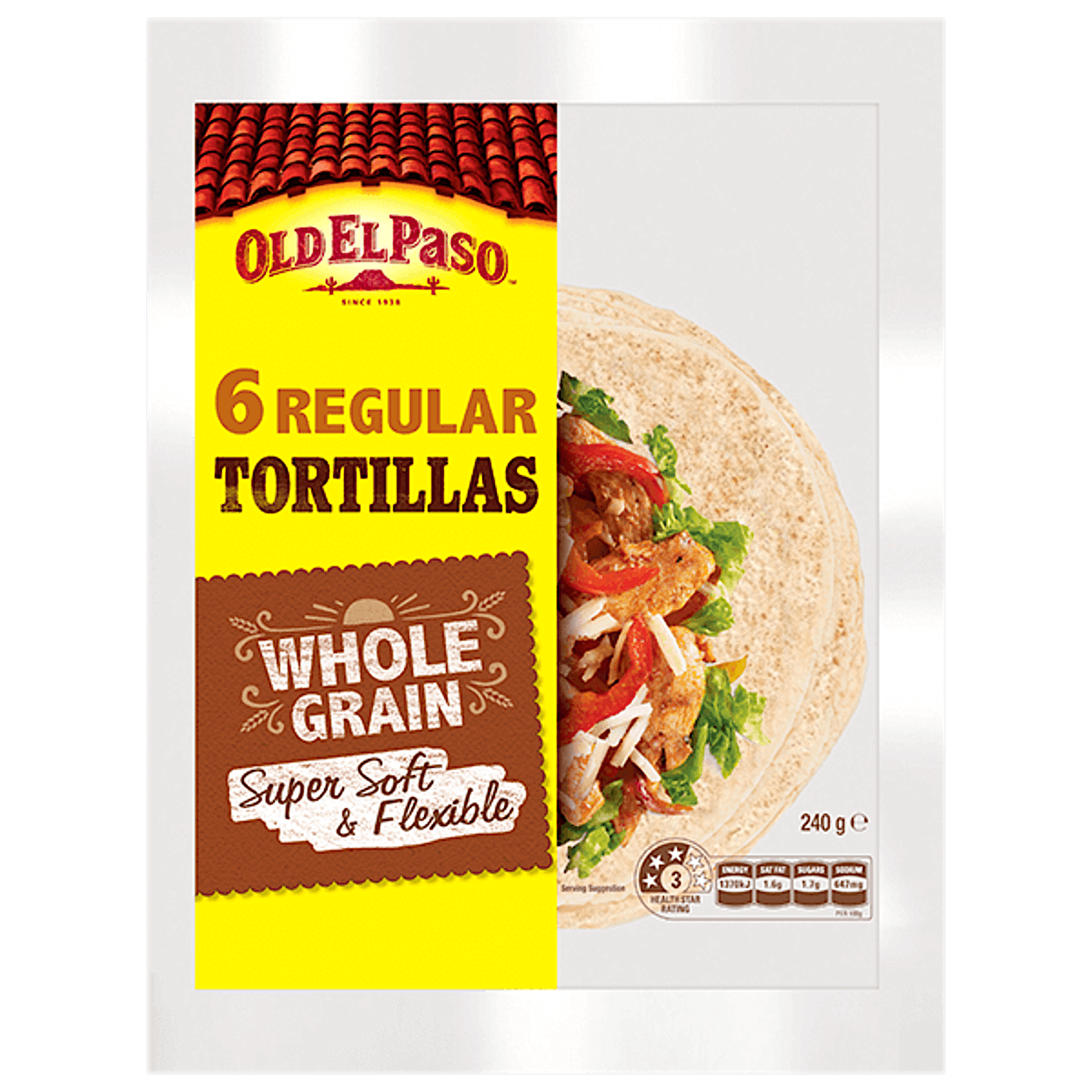a pack of Old El Paso's 6 regular whole grain tortillas (240g)